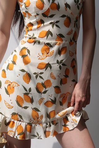 French Yellow Lemon Print Skirt Retro Dress