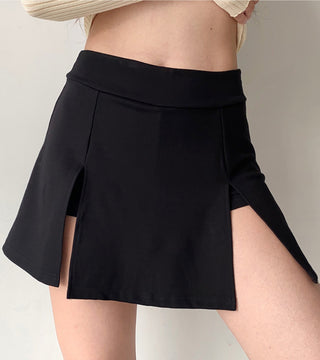 double slit all-match slim high waist A-line skirt