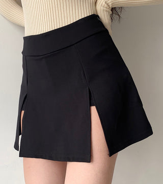 double slit all-match slim high waist A-line skirt