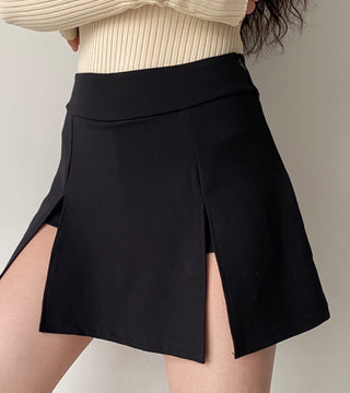 double slit all-match slim high waist A-line skirt