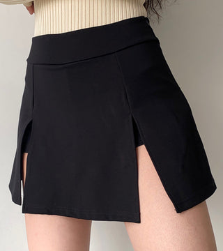 double slit all-match slim high waist A-line skirt