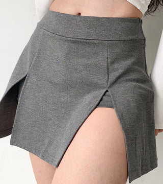 double slit all-match slim high waist A-line skirt