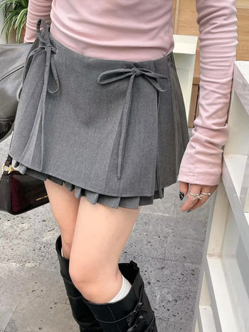 strappy bow double-layer skirt