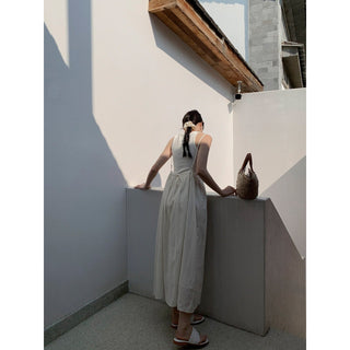 Backless Strap Jacquard Long Dress