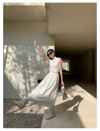 high waist A-line long skirt