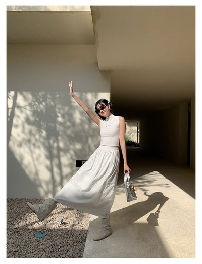 high waist A-line long skirt