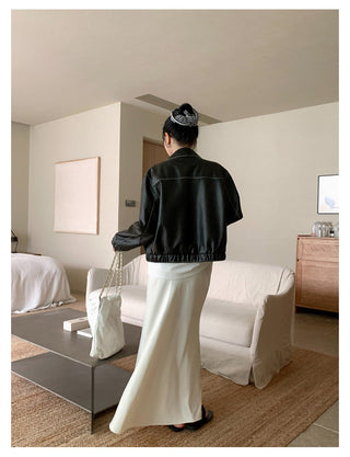 retro lapel leather jacket