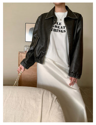 retro lapel leather jacket