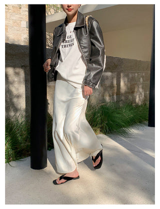 retro lapel leather jacket