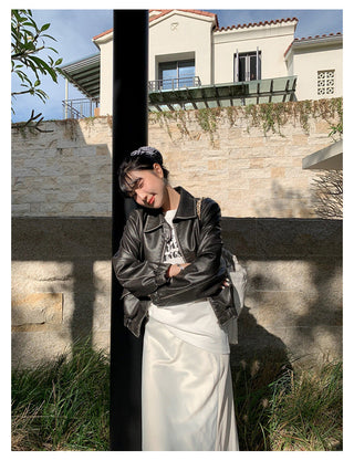 retro lapel leather jacket
