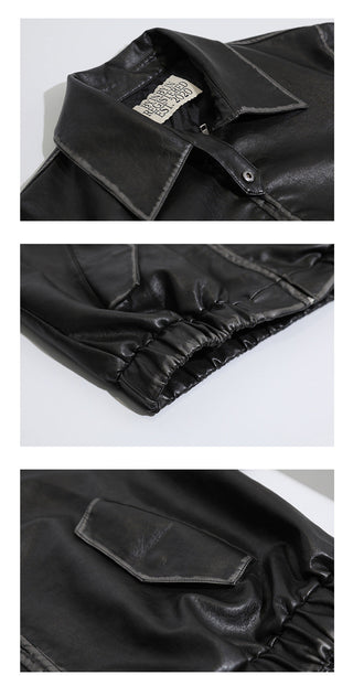 retro lapel leather jacket