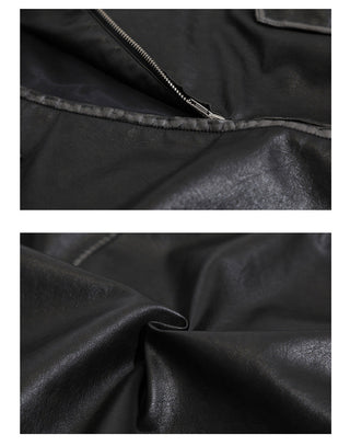 retro lapel leather jacket
