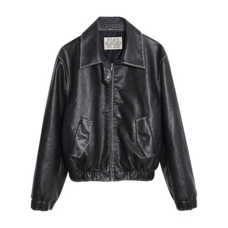 retro lapel leather jacket