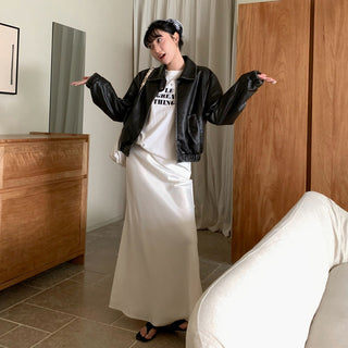 satin drape slim maxi skirt