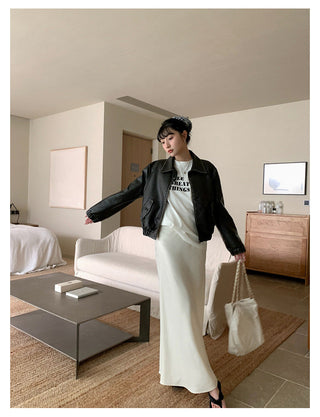 satin drape slim maxi skirt