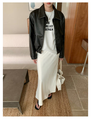 satin drape slim maxi skirt