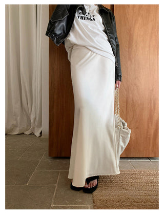 satin drape slim maxi skirt