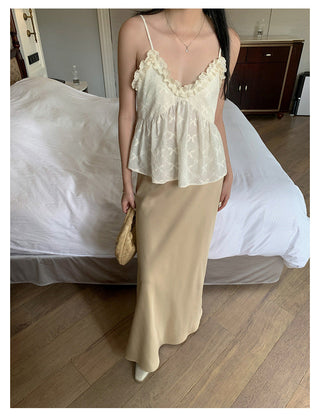 satin drape slim maxi skirt