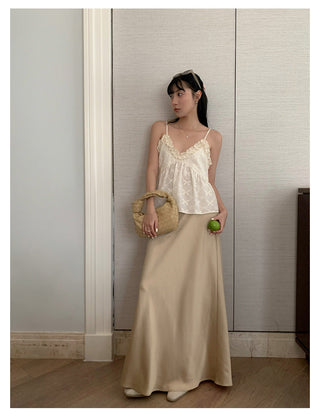 satin drape slim maxi skirt
