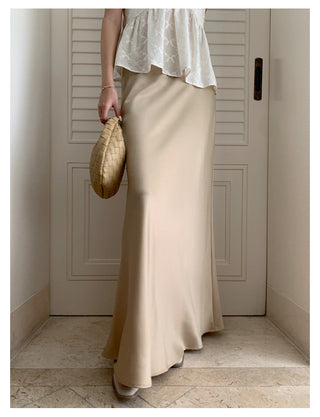 satin drape slim maxi skirt