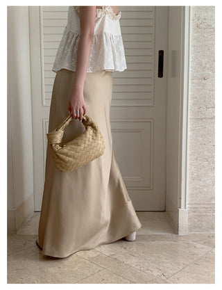 satin drape slim maxi skirt