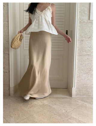 satin drape slim maxi skirt