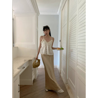 satin drape slim maxi skirt