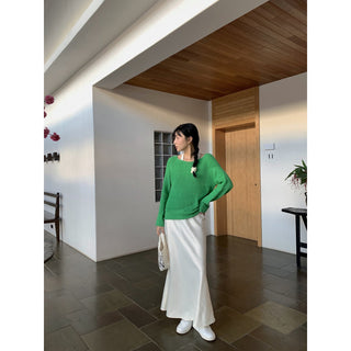 satin drape slim maxi skirt