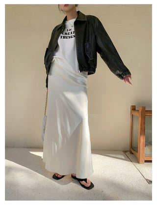 satin drape slim maxi skirt
