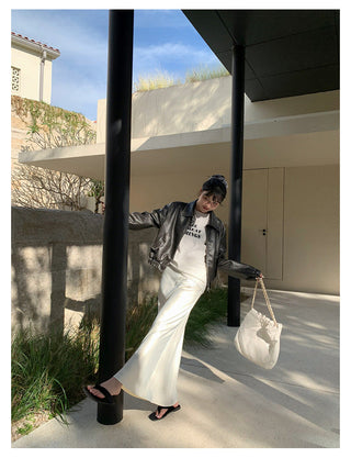 satin drape slim maxi skirt
