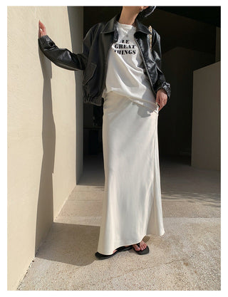 satin drape slim maxi skirt
