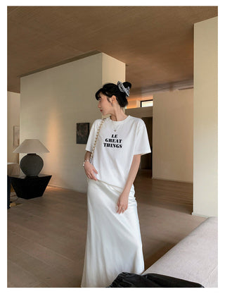 satin drape slim maxi skirt
