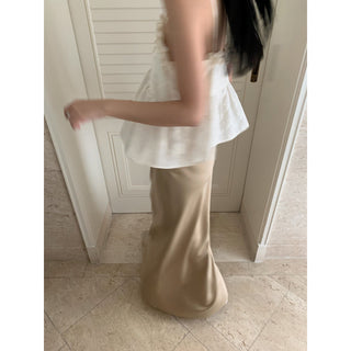 satin drape slim maxi skirt