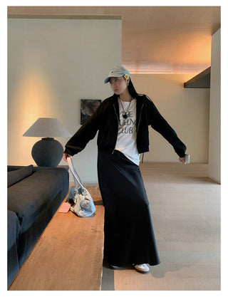 satin drape slim maxi skirt