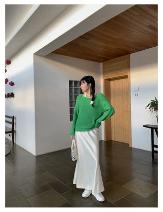 satin drape slim maxi skirt