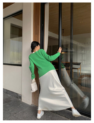satin drape slim maxi skirt