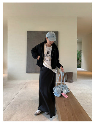satin drape slim maxi skirt