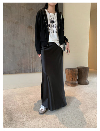 satin drape slim maxi skirt
