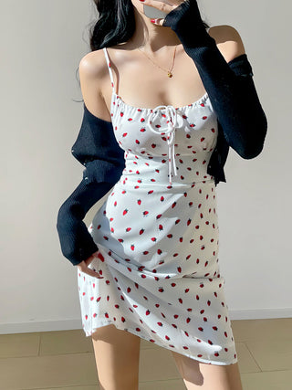 white strawberry printed lace dress
