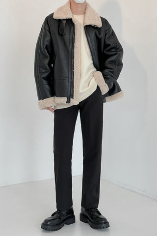 FAUX SHEARLING LEATHER JACKET
