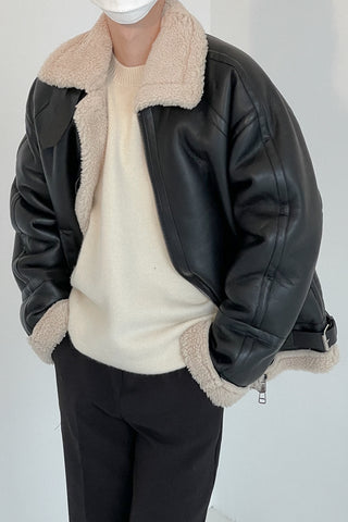 FAUX SHEARLING LEATHER JACKET