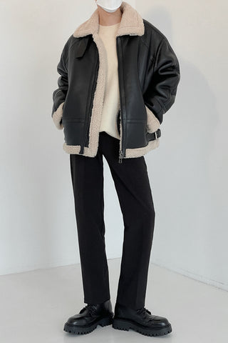 FAUX SHEARLING LEATHER JACKET