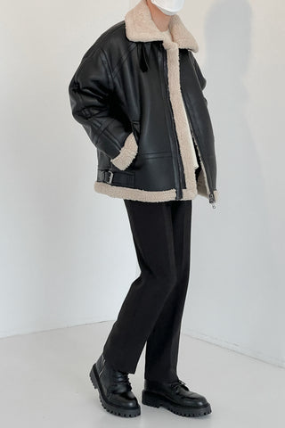 FAUX SHEARLING LEATHER JACKET