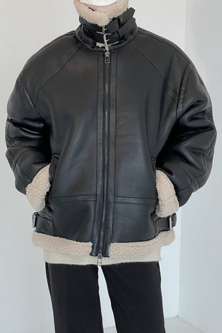 FAUX SHEARLING LEATHER JACKET