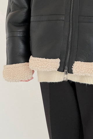 FAUX SHEARLING LEATHER JACKET