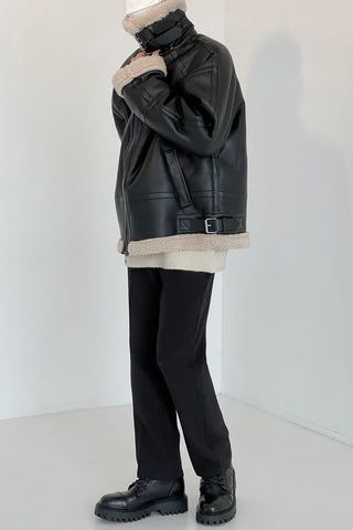 FAUX SHEARLING LEATHER JACKET