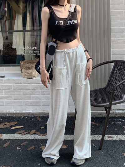 High waist Loose Straight Wide Trousers
