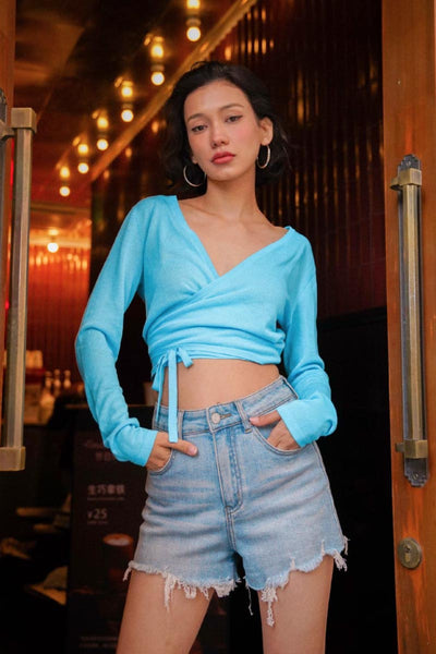 Knitted wrap-style top