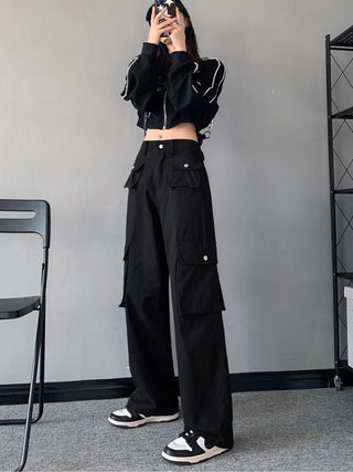 high waist straight loose Drape drawstring cargo pant