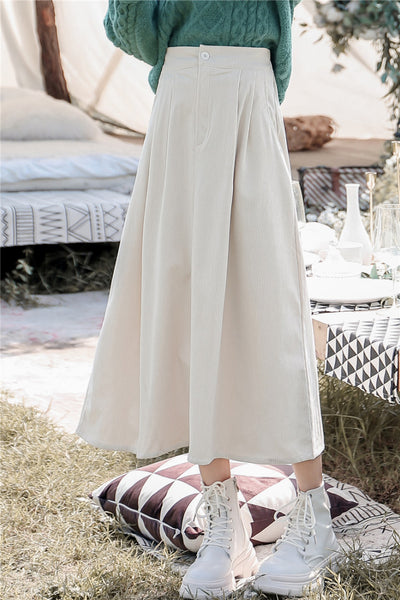 corduroy mid-length high waist thin a-line skirt